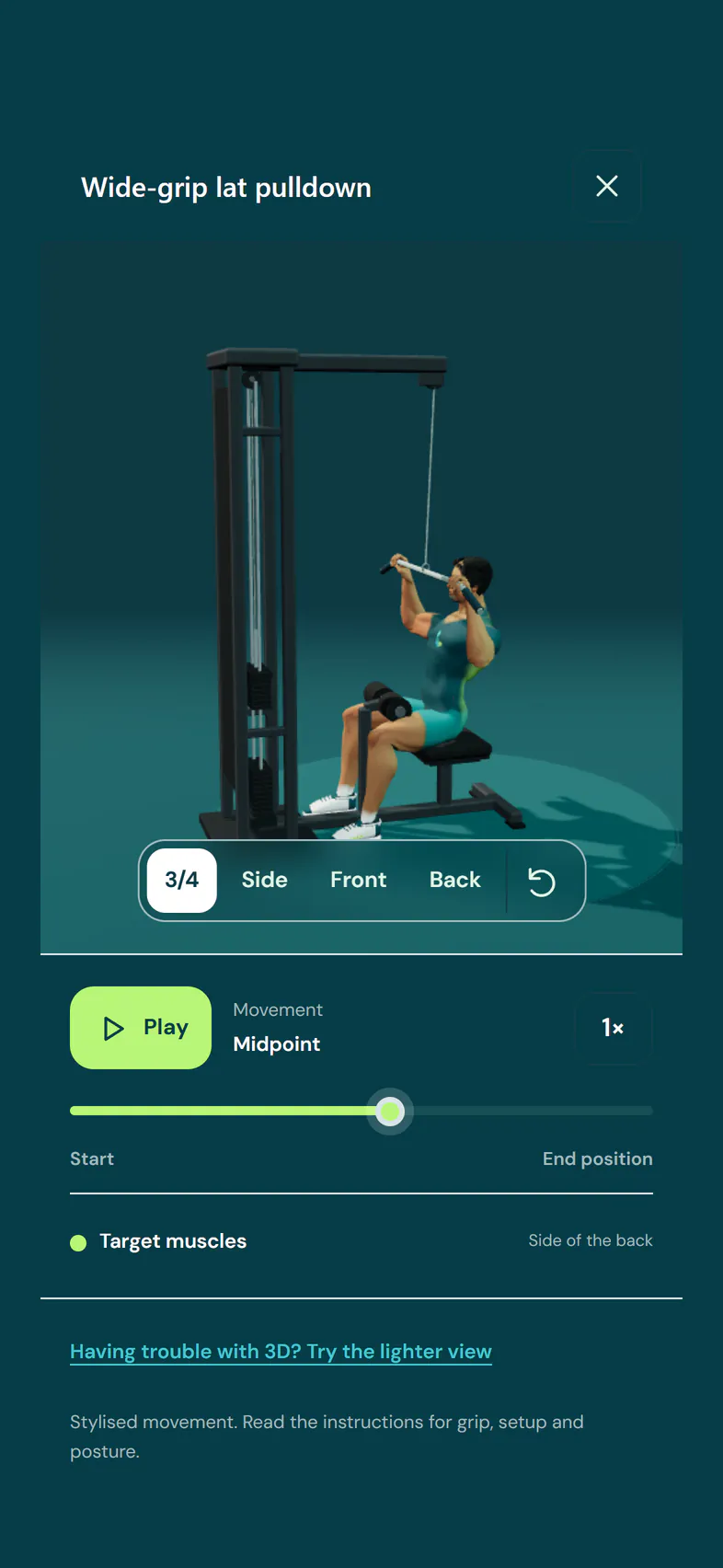 Lat pulldown in 3D, with the complete gym machine