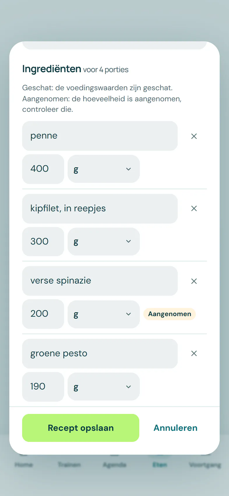 Eigen recept dat LivuFit heeft ingelezen, klaar om te controleren