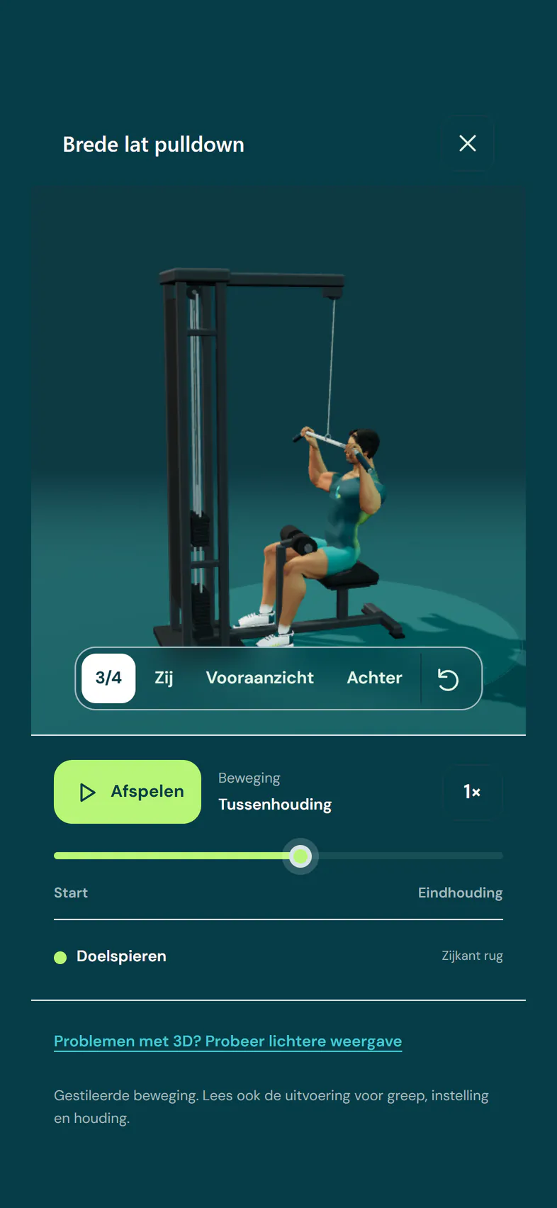Lat pulldown in 3D, met het complete sportschooltoestel